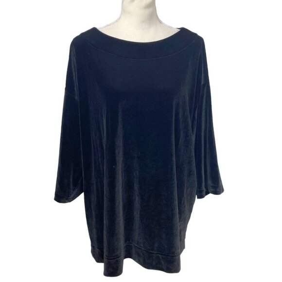 BRYN WALKER AIDA BLACK VELVET SHORT SLEEVE TUNIC SHIRT TOP - XS - Picture 3 of 10